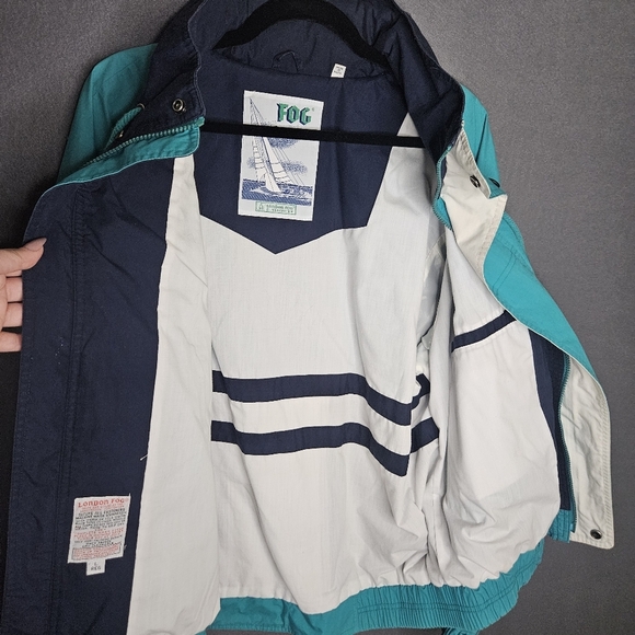 London Fog Men's Large Zip Windbreaker Jacket Teal Blue Colorblock Vintage Sail - Picture 8 of 16